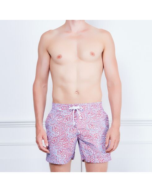 Pantaloncini da surf in cashmere rossi/turchesi