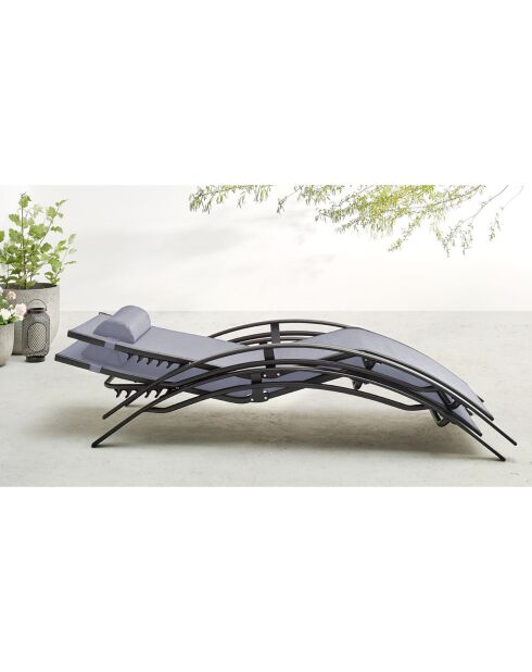 2 Bains de soleil Hawai noir/gris - 66x179x30 cm