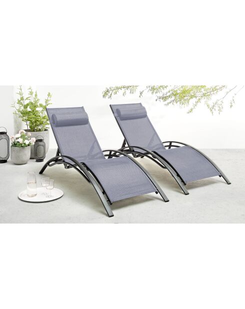 2 Bains de soleil Hawai noir/gris - 66x179x30 cm