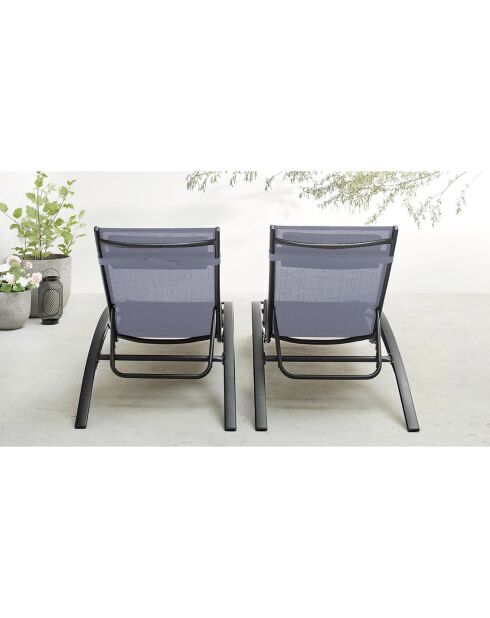 2 Bains de soleil Hawai noir/gris - 66x179x30 cm