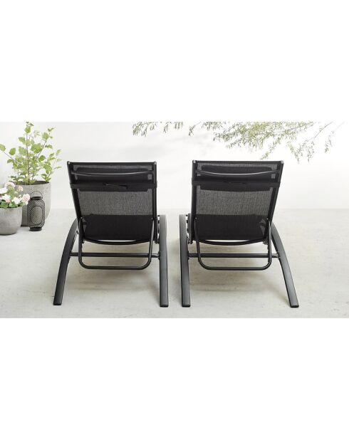 2 Bains de soleil Hawai noir - 66x179x30 cm