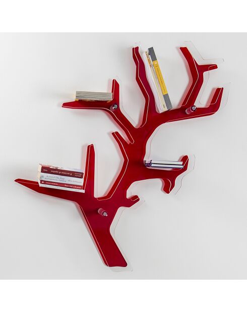 Etagère murale Koral rouge/transparent - 116x102x20 cm