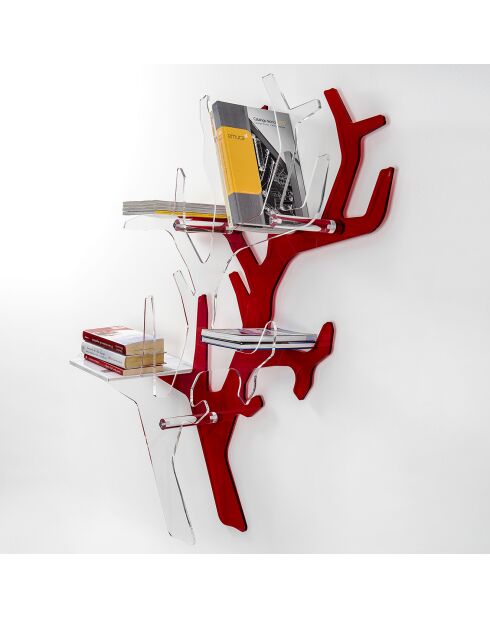 Etagère murale Koral rouge/transparent - 116x102x20 cm