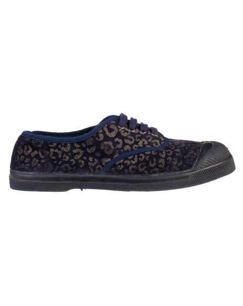 Tennis basses Lacet Gold velours Leopard bleues