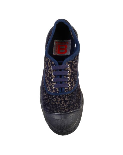 Tennis basses Lacet Gold velours Leopard bleues