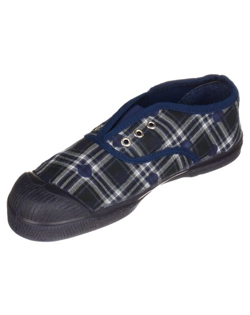 Lage sneakers van Elly Tartan donkergrijs/marineblauw met elastische stippen