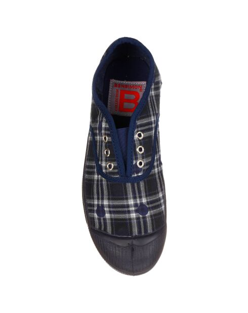 Lage sneakers van Elly Tartan donkergrijs/marineblauw met elastische stippen