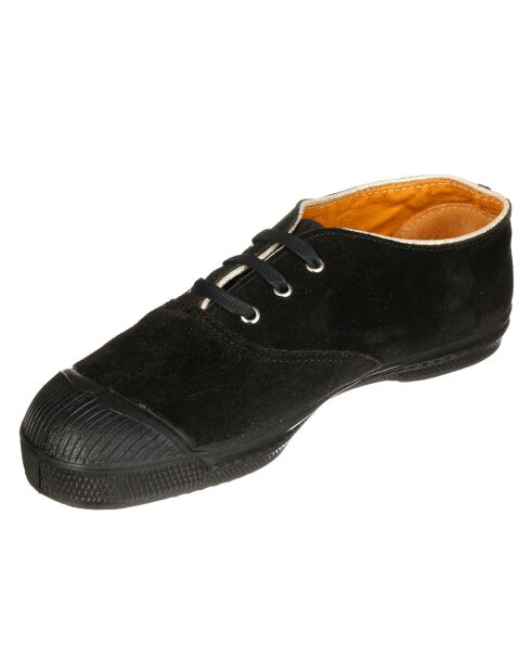 Donkergrijze lage leren fluwelen veters