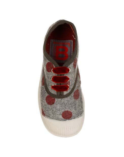 Schnürsenkel aus Samt, Flaneldots, grau/ziegelbraun