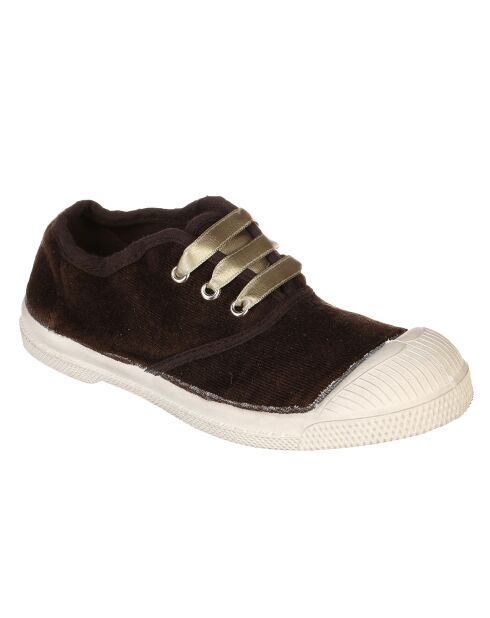 Tennis basses en Velours Vintage lacets brunes