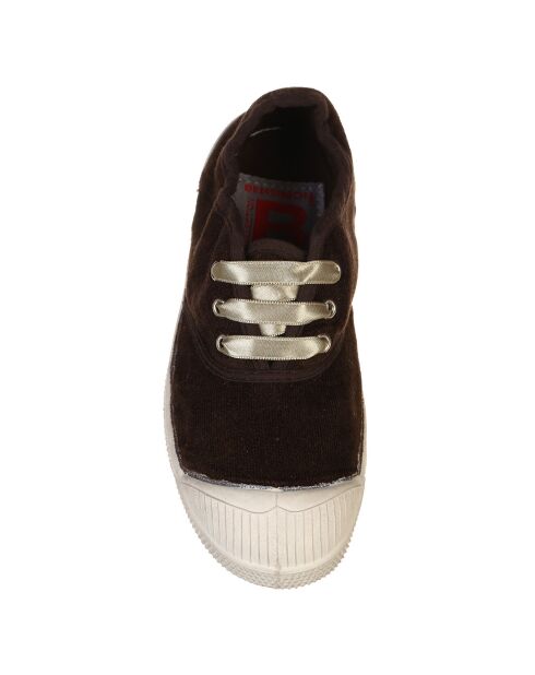 Tennis basses en Velours Vintage lacets brunes
