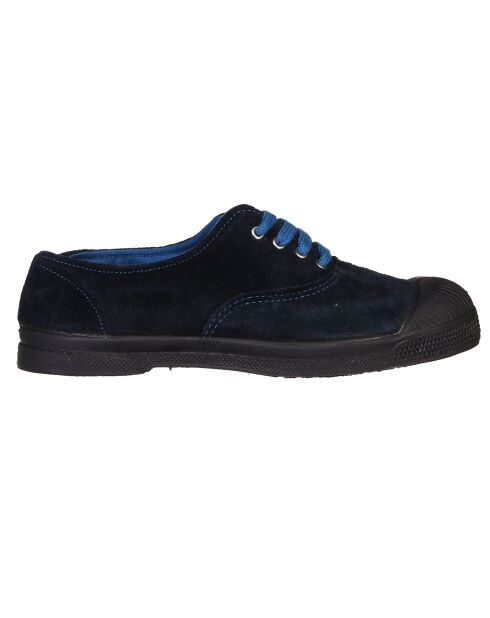 Tennis basses en Velours de Cuir lacets marine