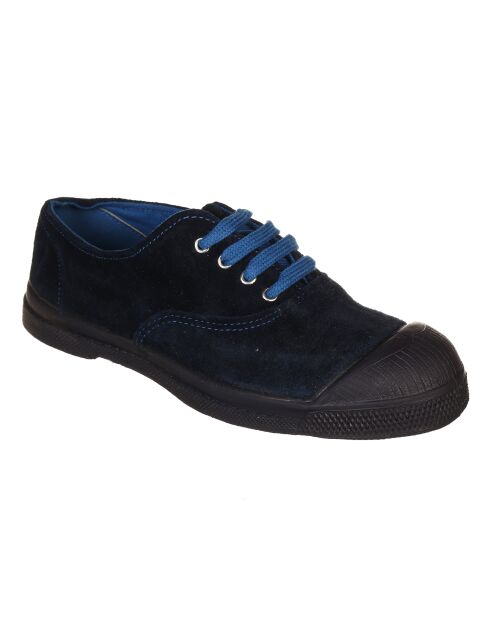 Tennis basses en Velours de Cuir lacets marine