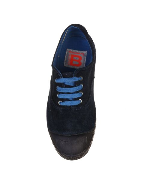 Tennis basses en Velours de Cuir lacets marine