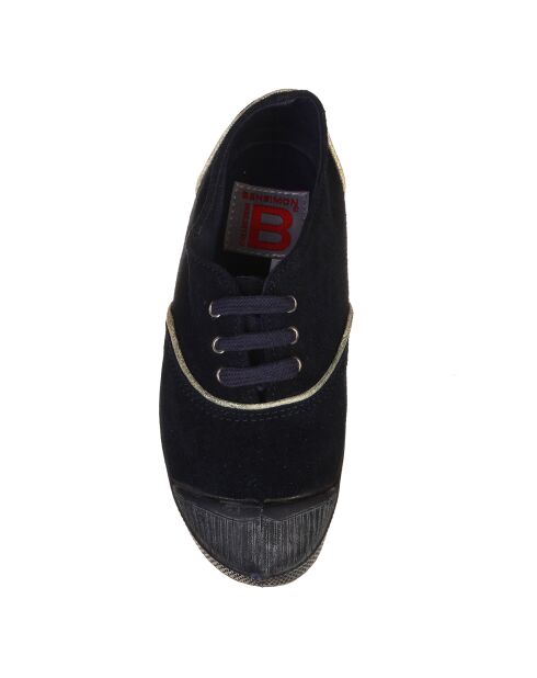 Tennis basses en Velours de Cuir Suedpiping lacets marine