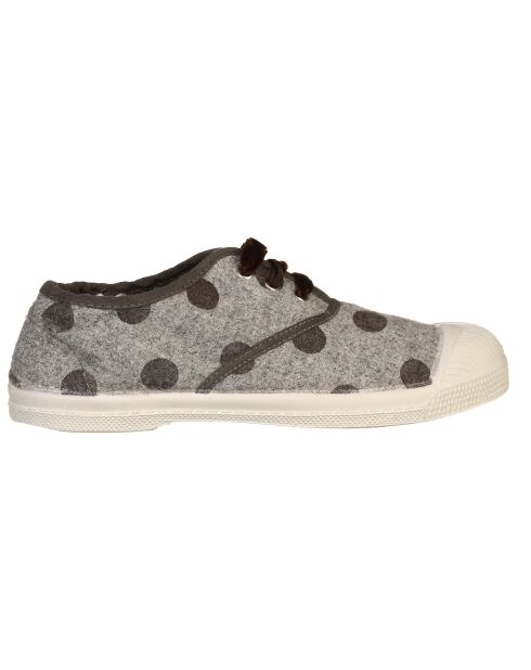 Tennisbas Flaneldots grijs/bruine fluwelen veters