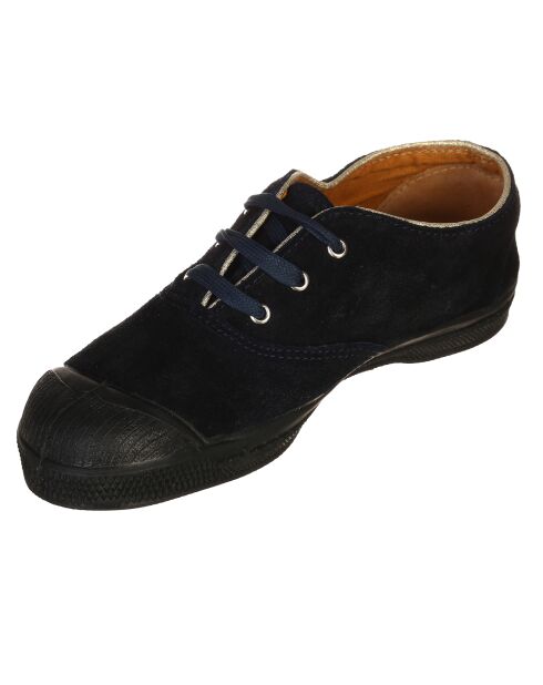 Lage tennisschoenen - Marineblauwe fluwelen leren veters