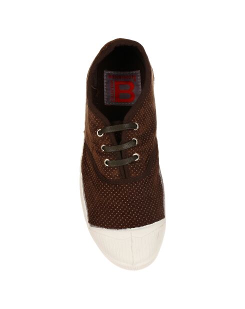 Lace Velvet sneakers met lage bovenkant, bruine veters