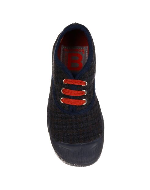 Tennis basses Katherine carreaux lacets marine/brique