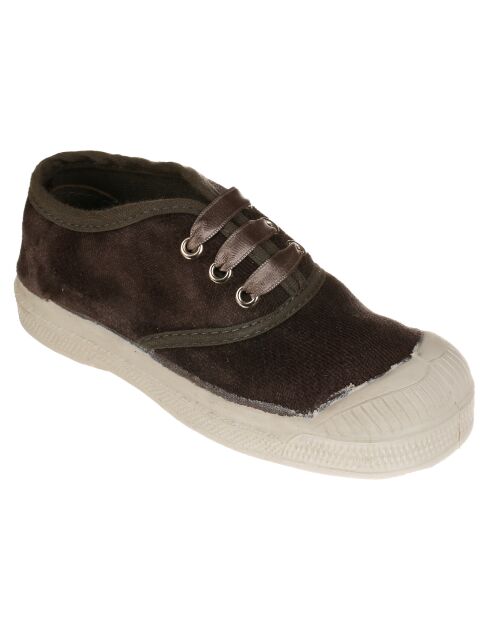 Tennis basses en Velours Vintage lacets taupe