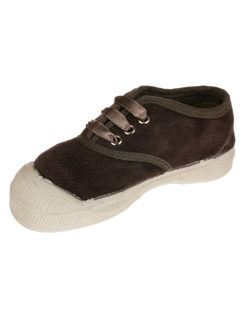 Tennishalbschuhe aus Samt im Vintage-Stil, taupefarbene Schnürsen