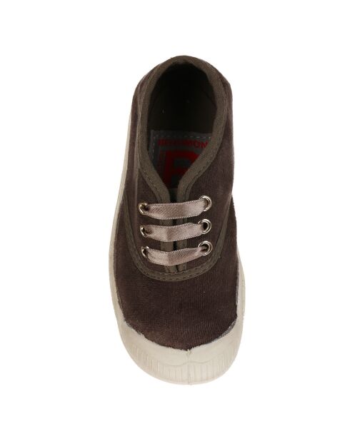 Tennis basses en Velours Vintage lacets taupe
