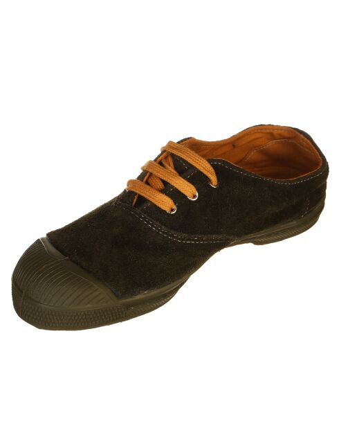 Tennis basses en Velours de Cuir lacets kaki