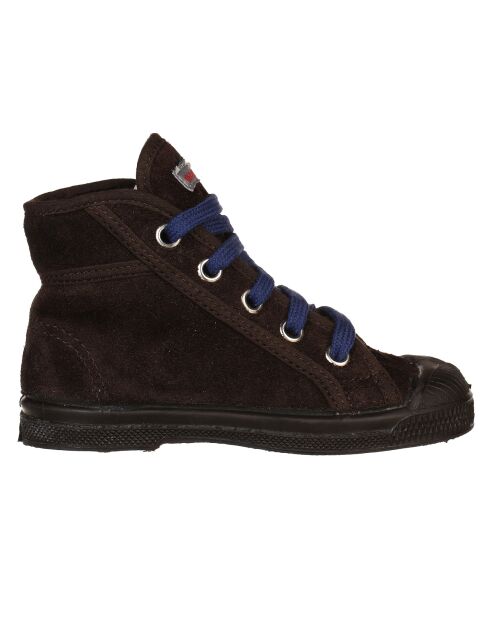 Tennis montantes en velours de Cuir Mid lacets marron