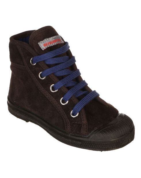 Tennis montantes en velours de Cuir Mid lacets marron