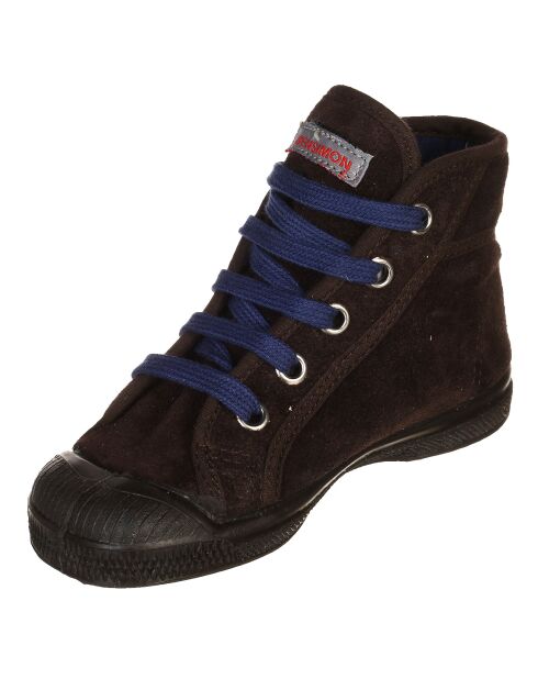 Tennis montantes en velours de Cuir Mid lacets marron