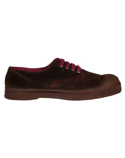 Tennis basses en Velours de Cuir lacets marron