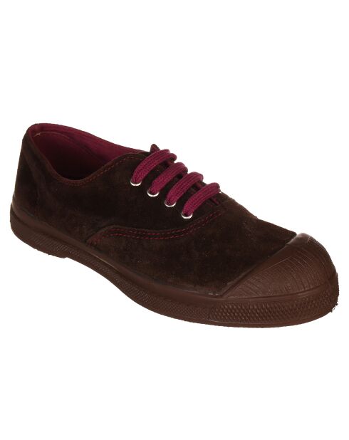 Tennis basses en Velours de Cuir lacets marron