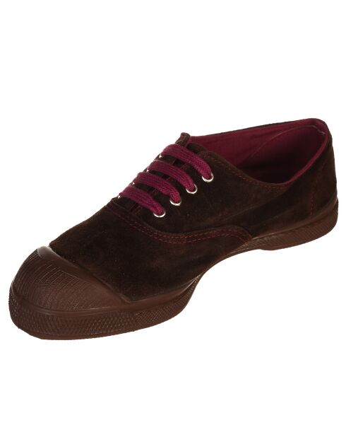 Tennis basses en Velours de Cuir lacets marron