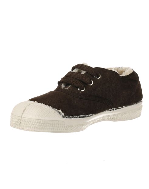 Tennis basses Fourrées lacets marron
