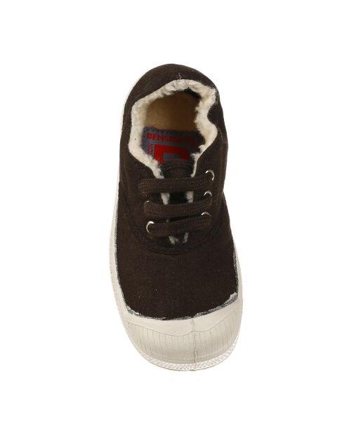 Tennis basses Fourrées lacets marron