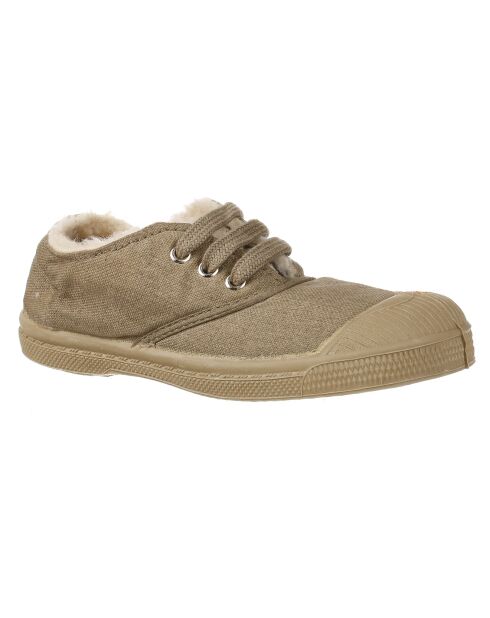 Low-top tennis met beige veters