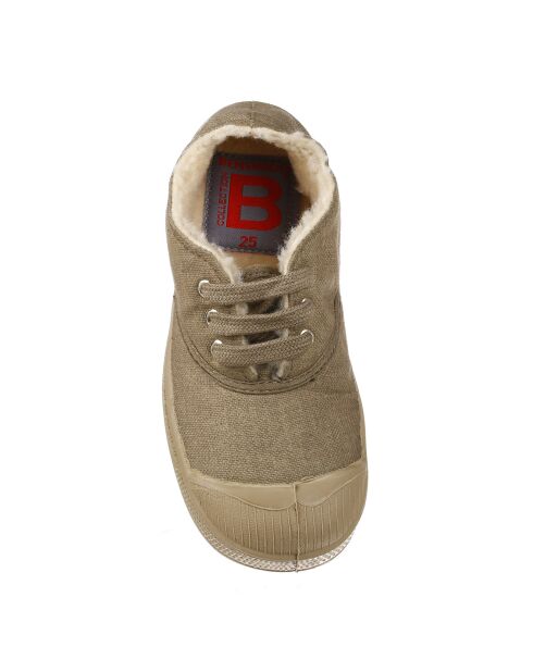 Low-top tennis met beige veters