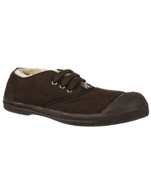 Tennis basses Fourrées lacets marron