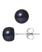 Boucles d'oreilles Laura Argent Perles d'Eau Douce noires 7-8 mm