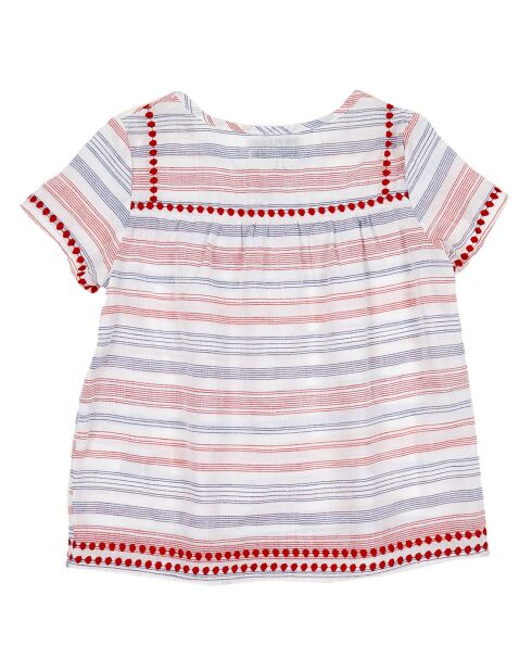 Blusa de felpa de algodón y lino con rayas rojas/azules