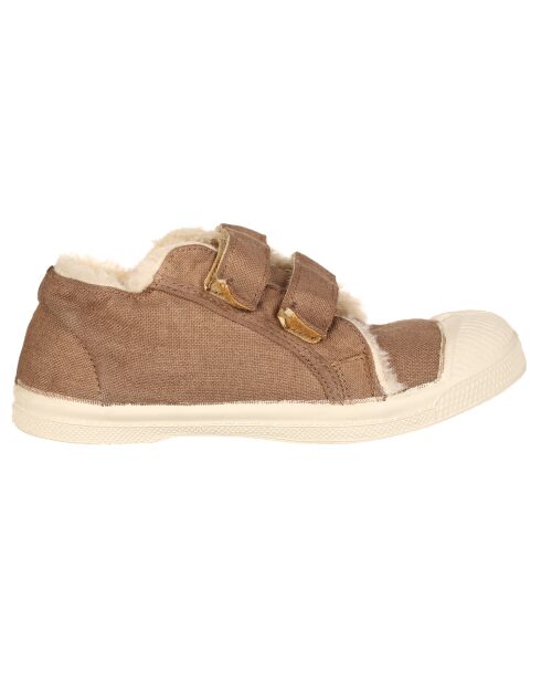 Tennis basses fourrées à scratch beige foncé