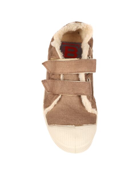 Tennis basses fourrées à scratch beige foncé