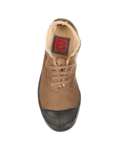 Tennis basses Fourrées lacets beiges