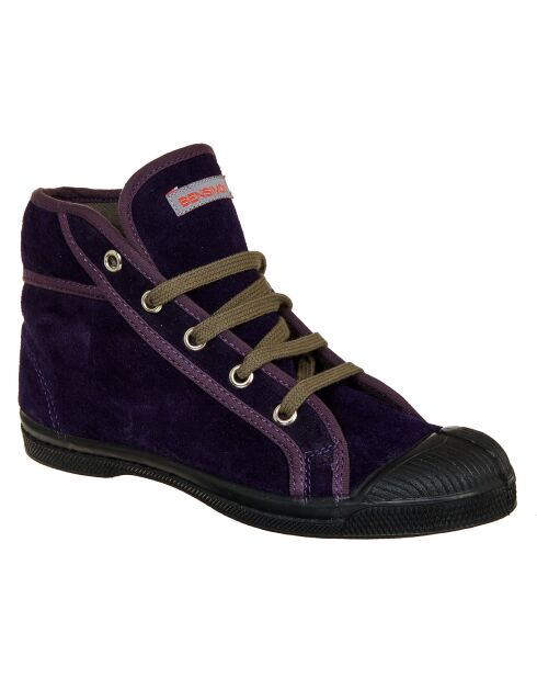 Tennis montantes en velours de Cuir Mid lacets violettes