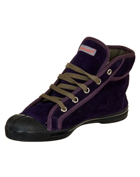 Tennis montantes en velours de Cuir Mid lacets violettes