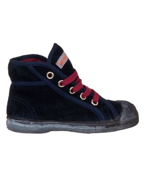 Tennis montantes en velours de Cuir Mid lacets marine