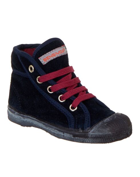 Tennis montantes en velours de Cuir Mid lacets marine