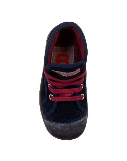 Tennis montantes en velours de Cuir Mid lacets marine