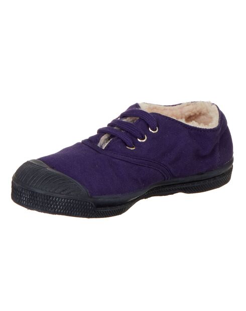 Tennis basses Fourrées lacets violet foncé/marine