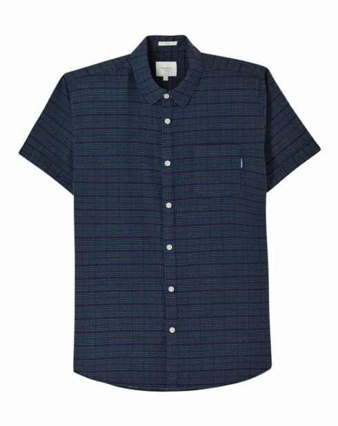 Marineblauw slim shirt met print